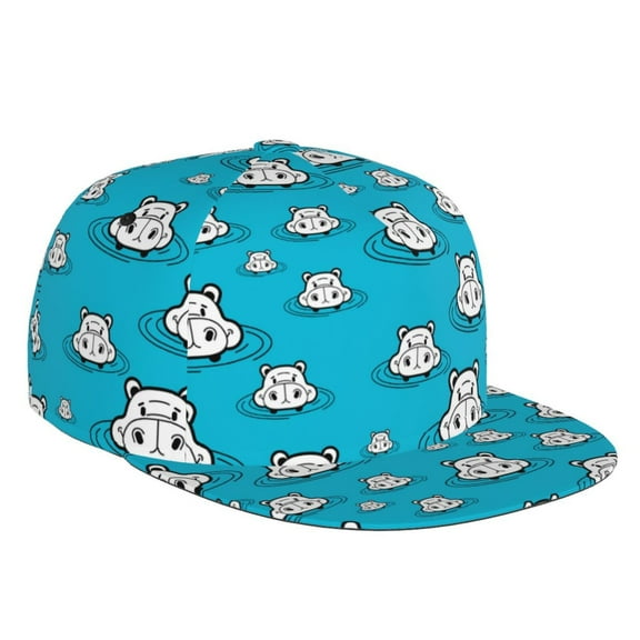 Flat Bill Trucker Hats for Women Men - Hippo In Water Head Adjustable Flat Baseball Cap Snapback Hats Dad Hats for Men