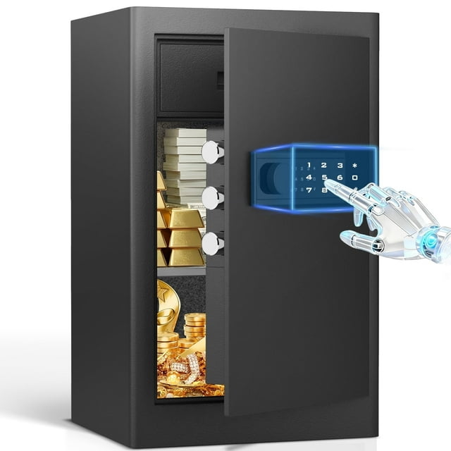 Riflewell Digital Safes Box, Digital Combination Safe with Key Backup, for Home Office Use, Anti-Theft Alarm Security Safe with Built-in Drawer, for Money Documents Jewelry Valuables