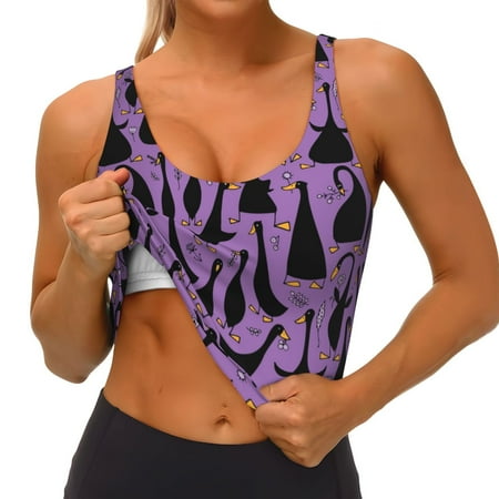 Qokaie Funny Goose Pattern Womens Scoop Neck Sports Bra Breathable Workout Vest Padded U Back Medium Impact Fitness Gym Yoga Bra Workout Crop Top