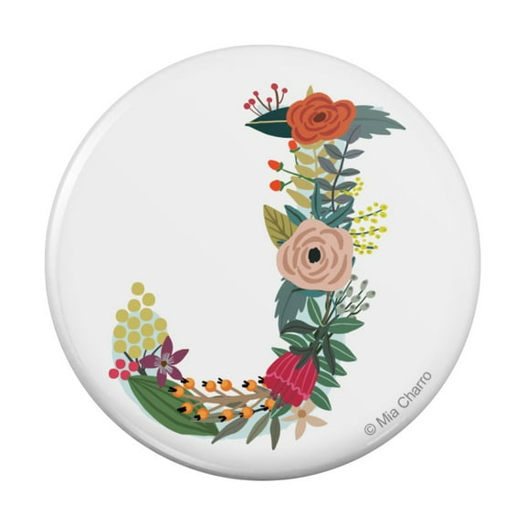 Letter J Floral Monogram Initial Pinback Button Pin