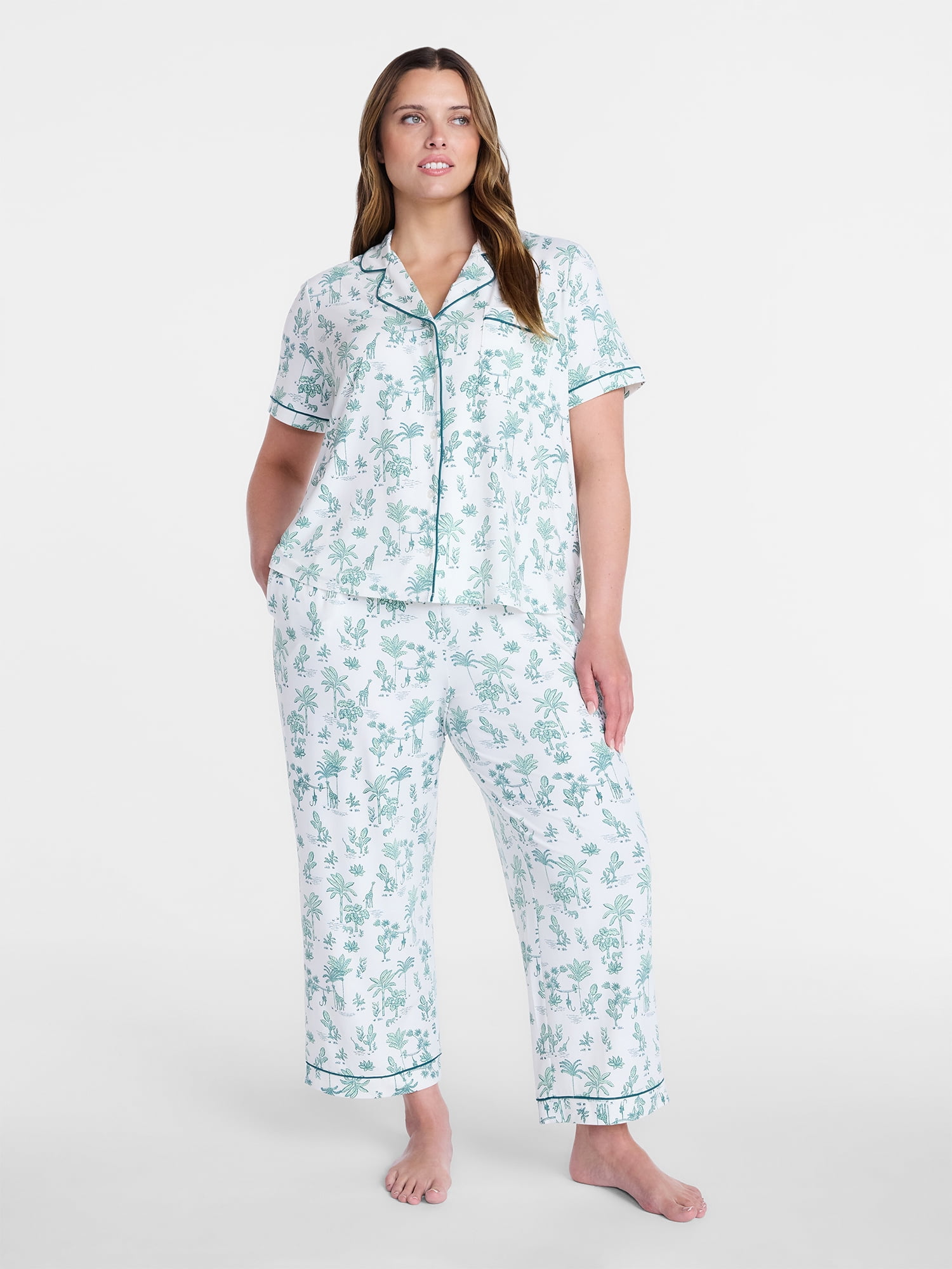 Joyspun Women's Dreamy Soft Collection Notch Collar Top and Capri Pants Pajama Set, 2-Piece, Sizes XS-3X