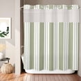 thumbnail image 2 of No Hook Shower Curtain, Striped Sage Green Shower Curtains for Bathroom with See Through Top Window, Farmhouse Line Stripes Classic Waterproof & Washable Bath Curtain 66"x72", 2 of 9