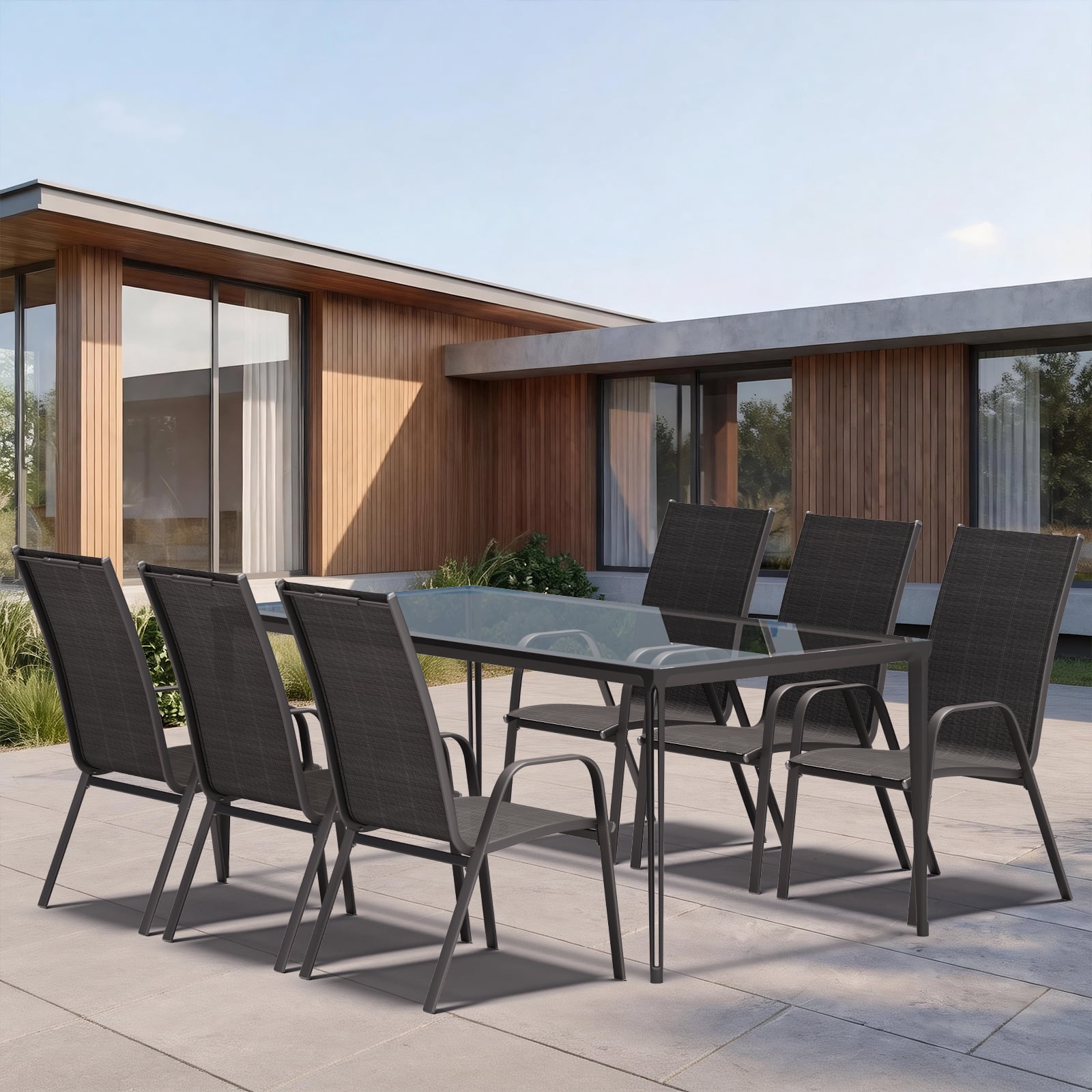 FUNDAZE Outdoor Dining Chairs Set of 4, Patio Dining Chair Stackable Armrest Patio Chairs Space Saving for Garden Backyard Deck, Black