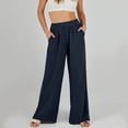 thumbnail image 3 of Women's Loose High Waist Wide Leg Pants, Cotton Linen Solid Color Straight Leg Trousers with Pockets, Casual Flare Pants for Spring and Summer,Navy,S, 3 of 4