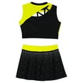 thumbnail image 5 of iixpin Kids Girls Cheerleading Outfits Rhinestones Crop Top with Skirt Cheer Dance Uniform Modern Dancewear Fluorescent Yellow 8, 5 of 6