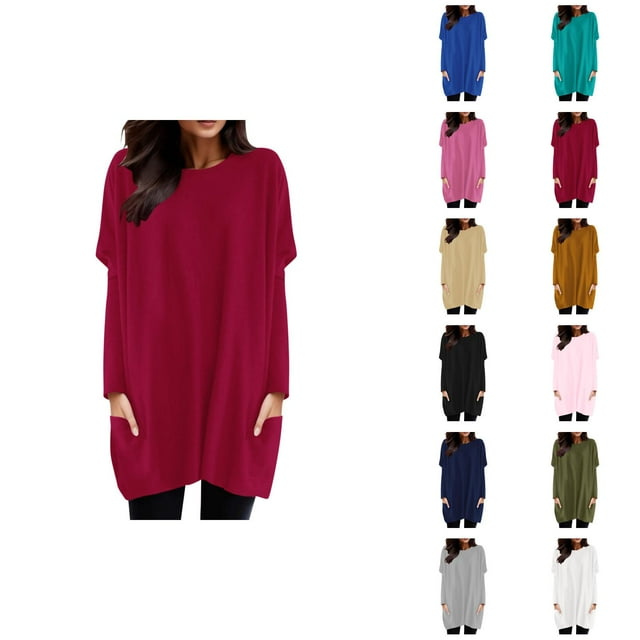 Robe T-Shirt à Manches Longues pour Femmes 2026, Col Rond Décontracté, avec Poches, Mini Robes