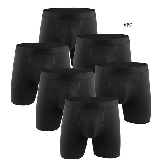 ZQUUVOU Plus Size Men's Boxer Briefs Long Leg Cotton Solid Color Underwear 6 Pack (Black,XL)