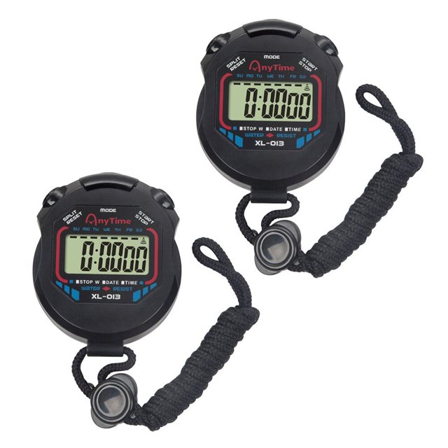 LOVEVER 2pcs Digital Professional Handheld LCD Stopwatch Sports Chronograph Timer with Alarm Feature for Kids Fitness and