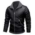 thumbnail image 2 of FRSASU Mens Solid Color Leather Jacket with Wool Collar– Fashionable Casual PU Leather Jacket Black, 2 of 9