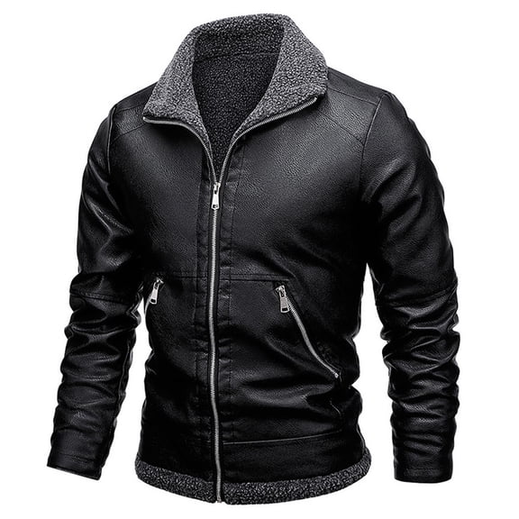 Maoxin Men's Jacket Men's Winter Long Sleeved Leather Motorcycle Jacket Zipper Coat Long Sleeve Hoodless Faux Leather Jackets Plus Size Jackets for Men Black L