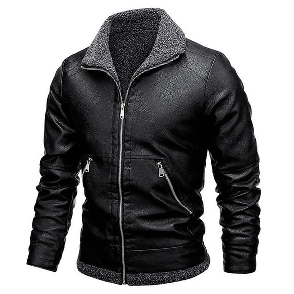 Men's Motorcycle Jacket Faux Leather Biker Style Coat, Winter Warm Long Sleeve Zipper Front Closure, Casual Rider Outerwear for Daily Spring and Winter Wear, Asian Fit