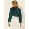 thumbnail image 4 of Abrigo de piel sintética de manga larga sin cuello, chaqueta corta con parte delantera abierta y corta para mujer Verde Oscuro XL, 4 of 5