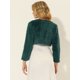 thumbnail image 4 of Abrigo de piel sintética de manga larga sin cuello, chaqueta corta con parte delantera abierta y corta para mujer Verde Oscuro XL, 4 of 5