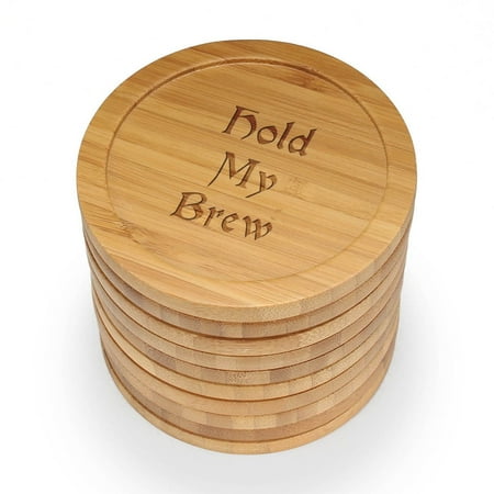 

BambooMN - Laser Engraved Coasters - Dark Ales Phrases - Round - Hold my Brew - 4 Pcs