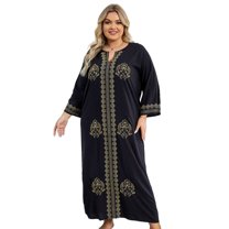 Beach Kaftan Dresses for Women Plus Size Caftan Loungewear Mexican Embroidered Dress Long Beach Tunic Summer Elegant Vacation Outfit Long Sleeve Robe
