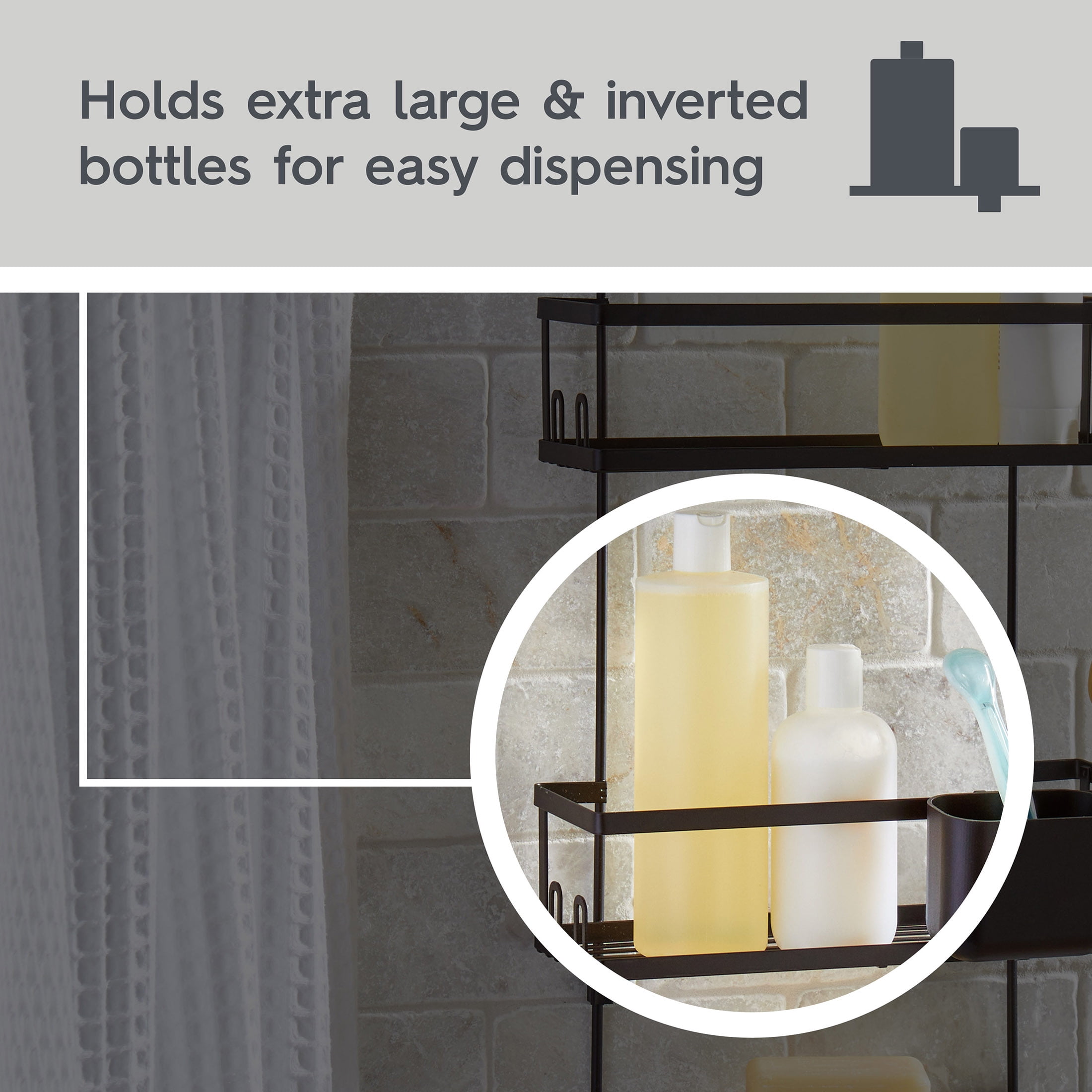 Better Homes & Gardens Matte Black Hanging Shower Caddy with Lock-Top and Soap Tray
