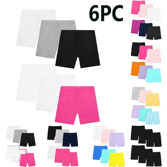 Auroural 6 Pack Kids Shorts 6 Pack Children'S Solid Color Girls' Bike Shorts Sports Pants Casual Home Shorts Dance Multicolor