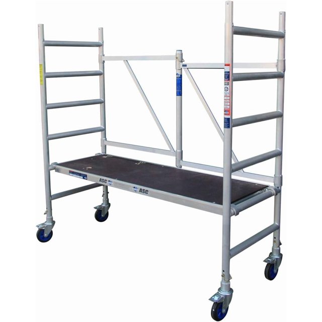 ASC Group A-Line Aluminum Scaffold Basic | Folding Tower with Hatch | 500 lbs Load Capacity | 3'2" Platform Height - 9'8" Working Height | Multipurpose Scaffolding