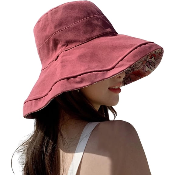 Women Wide Brim Sun Hat, Cotton Floppy Packable Reversible Visor Hats, UV Protection Summer Beach Hat, Outdoor Hat for Garden Travel Hiking Fishing