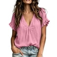 thumbnail image 2 of Women's Relaxed Fit V-Neck Short Sleeve Linen Blouse Casual Summer Top, 2 of 7