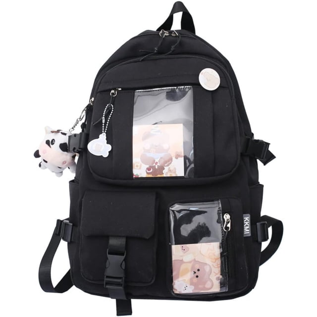 LHSHIDU Kawaii Backpack with Pins Kawaii School Backpack Cute Aesthetic Backpack Cute Kawaii Backpack for School (Beige, With Accessories)