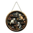 thumbnail image 2 of YHAICO Hanging Sign White Party Decoration Vintage Style Cats Decoration Wooden Round Cats Bookshelf Sign Hanging Sign Welcome Door Decorative Pendant, 2 of 6