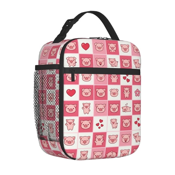 Pig Insulated Lunch Bag Cute Reusable Cooler Tote with Front Pocket Handheld Portable Meal Prep Bag for Work Office Picnic