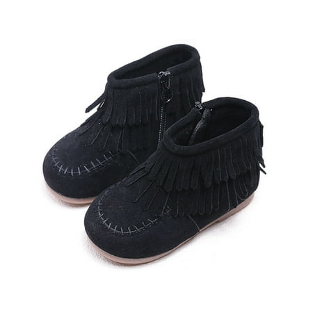

Crocowalk Kids Lightweight Zip Up Shoes Walking Comfort Round Toe Plush Lining Winter Warm Boot Black 5C