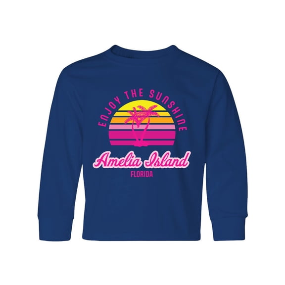 Inktastic Summer Enjoy the Sunshine Amelia Island Florida in Pink Long Sleeve Youth T-Shirt
