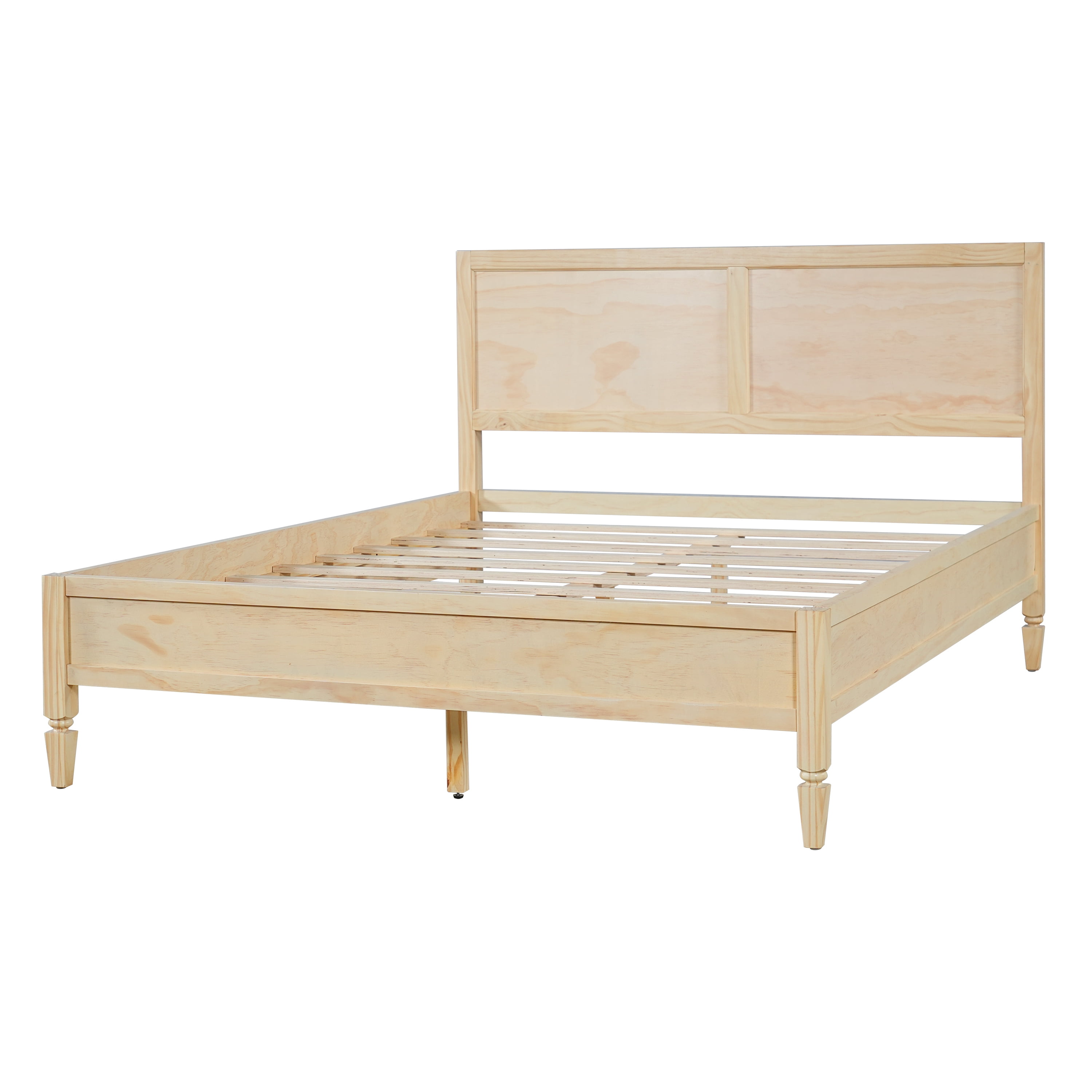 Euroco Wood Queen Size Platform Bed with Panel Headboard, No Box Spring Needed, Natural