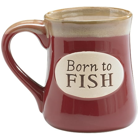 - Born To Fish - Porcelain Coffee Mug - Holds 18 Oz - Hand Painted 4.75