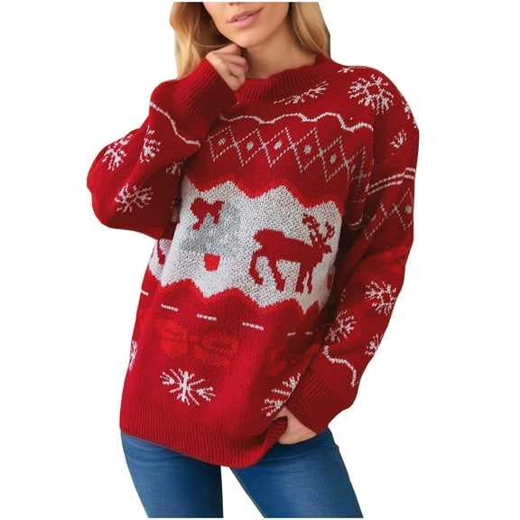 Utoimkio Women's Christmas Pullover Sweaters Long Sleeve Crewneck Pullover Knit Jumper Tops Fall Sweaters for Women