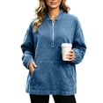 thumbnail image 2 of JGGSPWM Women's Denim Pullover Loose Tops with Pockets Oversized Quarter Zip Vintage Distressed Sweatshirt Long Sleeve Jean Top Blue S, 2 of 8