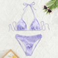 thumbnail image 6 of MIXUE Swim Suits for Women Solid Color Threaded Lace Triangle Cup Sexy Backless Bikini Sets for Women Swimwears Activewear,Blue,S, 6 of 7