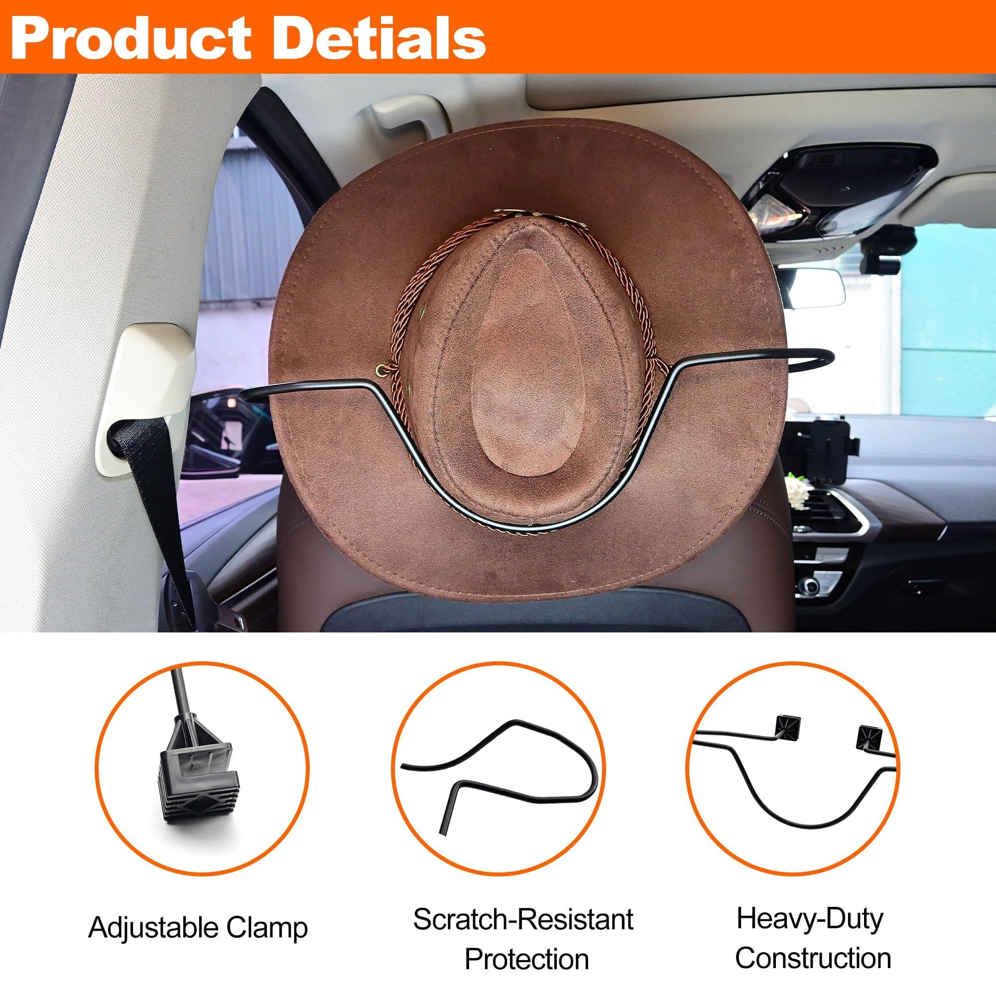 Cowboy Hat Holder for Truck, Car Hat Holder, Cowboy Hat Rack for Truck Suv Car Coat Hanger Hard Hat Holder for Truck Seat Car Accessories