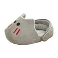 thumbnail image 2 of Cat Bed Semi-Enclosed Slipper Style Pet Sleeping Pouch | Cellular Warm Soft Cotton | Removable Mat | Moisture-Proof Non-Slip Base | 47x32x18 cm | White Gray | Machine Washable, 2 of 6