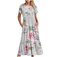 thumbnail image 2 of Tdoqot Dresses for Women 2024- Short Sleeve Summer Casual Elegant Floral Crewneck Maxi Dress with Pockets Multicolor Size L, 2 of 6