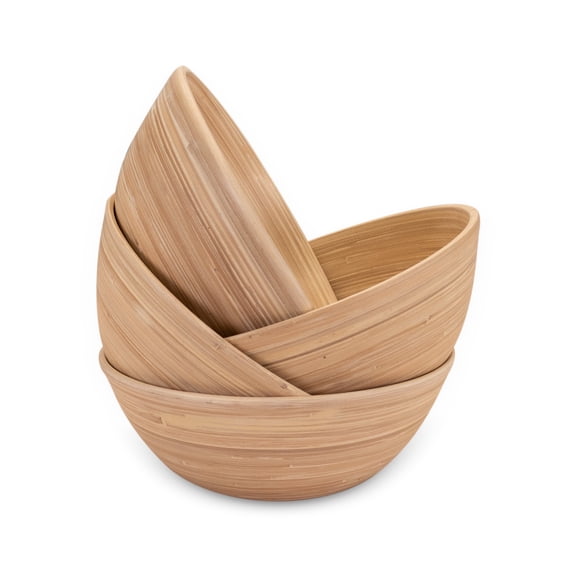LEXA Bamboo Salad Bowl Set – 4 Individual 8-Inch Natural Bamboo Bowls, Handmade Serving Bowls, Perfect for Salads, Snacks & Entertaining, Natural