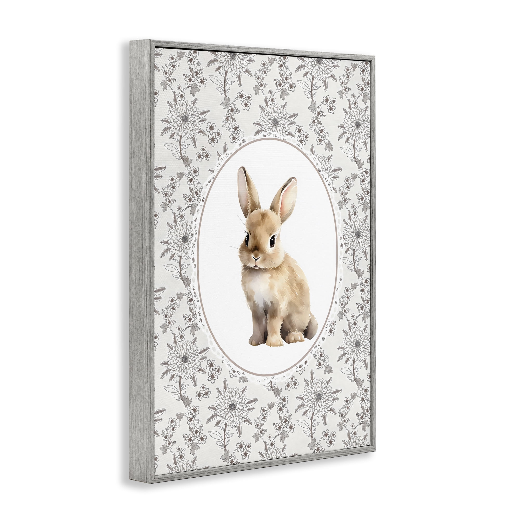 Stupell Industries Mauve Botanical Bunny Gray Framed Giclee Art, design by Ink Drop Loft