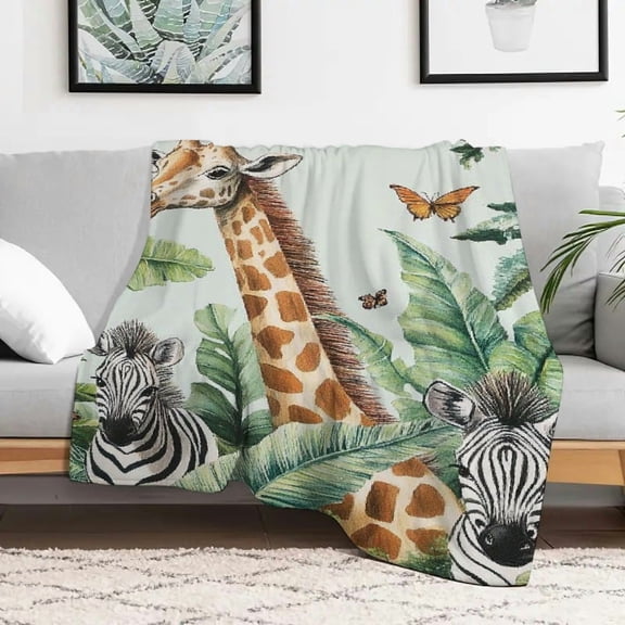 Creowell Giraffe Zebra Jungle Lightweight Flannel Blanket, Soft Warm 30x40in