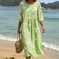 thumbnail image 4 of Ahabrexf Summer Dresses for Women, Floral Embroidered 3/4 Sleeve Round Neck Casual Midi Dress for Beach Vacation Wear, 4 of 8