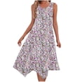 thumbnail image 1 of Vestido de Verano para Mujeres sin Mangas Cuello Redondo Impreso Vestido Casual de Bolsillo con Doblado Irregular, Vestido de Poliéster Ligero para la Primavera Y el Verano de Uso Diario, Vacaciones, 1 of 1