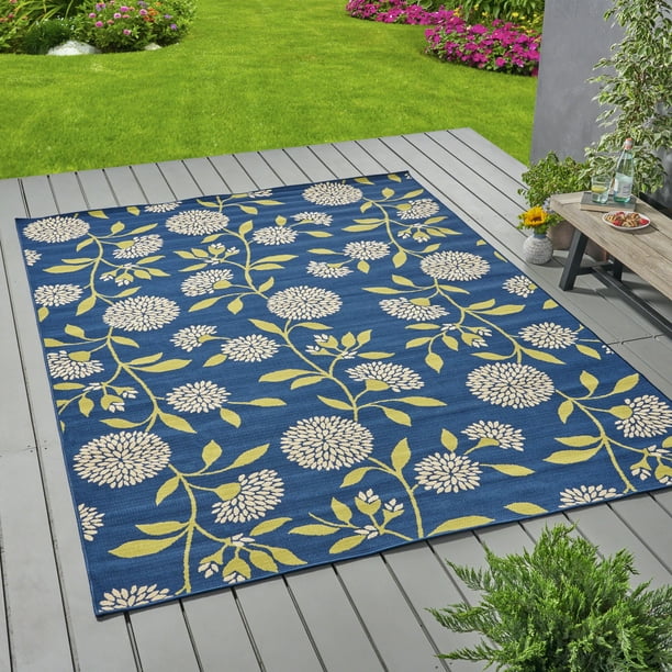 Indoor/ Outdoor Floral 8 x 11 Area Rug, Blue, Multicolored Walmart