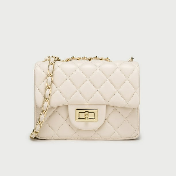Women Quilted Purse Lattice Clutch Crossbody Shoulder Bag with Chain Strap Leather B Yellow Gold Chain Large