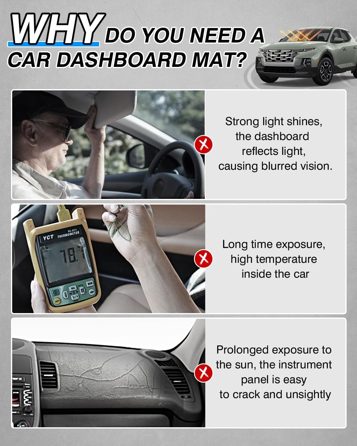 Canvcle Dash Cover Compatible with Hyundai Santa Cruz 2022 2023 2025 Dashboard Cover Mat for Hyundai Santa Cruz Accessories Non-Slip Carpet Sunshield Glare UV Rays Protector
