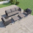 thumbnail image 3 of Vicluke 5 Pieces Patio Furniture Set, 5-Seat Outdoor Furniture Woven Sofa Set with Ottoman, Waterproof Cushion Seating, Patio Conversation Set for Garden, Porch, Backyard (Dark Gray), 3 of 5