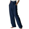 thumbnail image 2 of SELONE Womens Cotton Linen Pants Plus Size High Waist Cotton Linen Lounge Trousers Ankle Length Baggy Go Out Pants Navy 5XL, 2 of 5