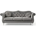 thumbnail image 3 of Maykoosh French Country Velvet Upholstry Fabric Button Tufted Living Room Sectional Sofa in Rutched Arm Style - 35"D x 82"W x 34"H-Color:Dark Gray, 3 of 5