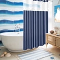 thumbnail image 5 of No Hook Shower Curtain, Navy Blue Striped Shower Curtains for Bathroom with See Through Top Window, Navy Blue White Farmhouse Stripes Waterproof & Washable Bath Curtain Stand Up Stall 36"x72", 5 of 9