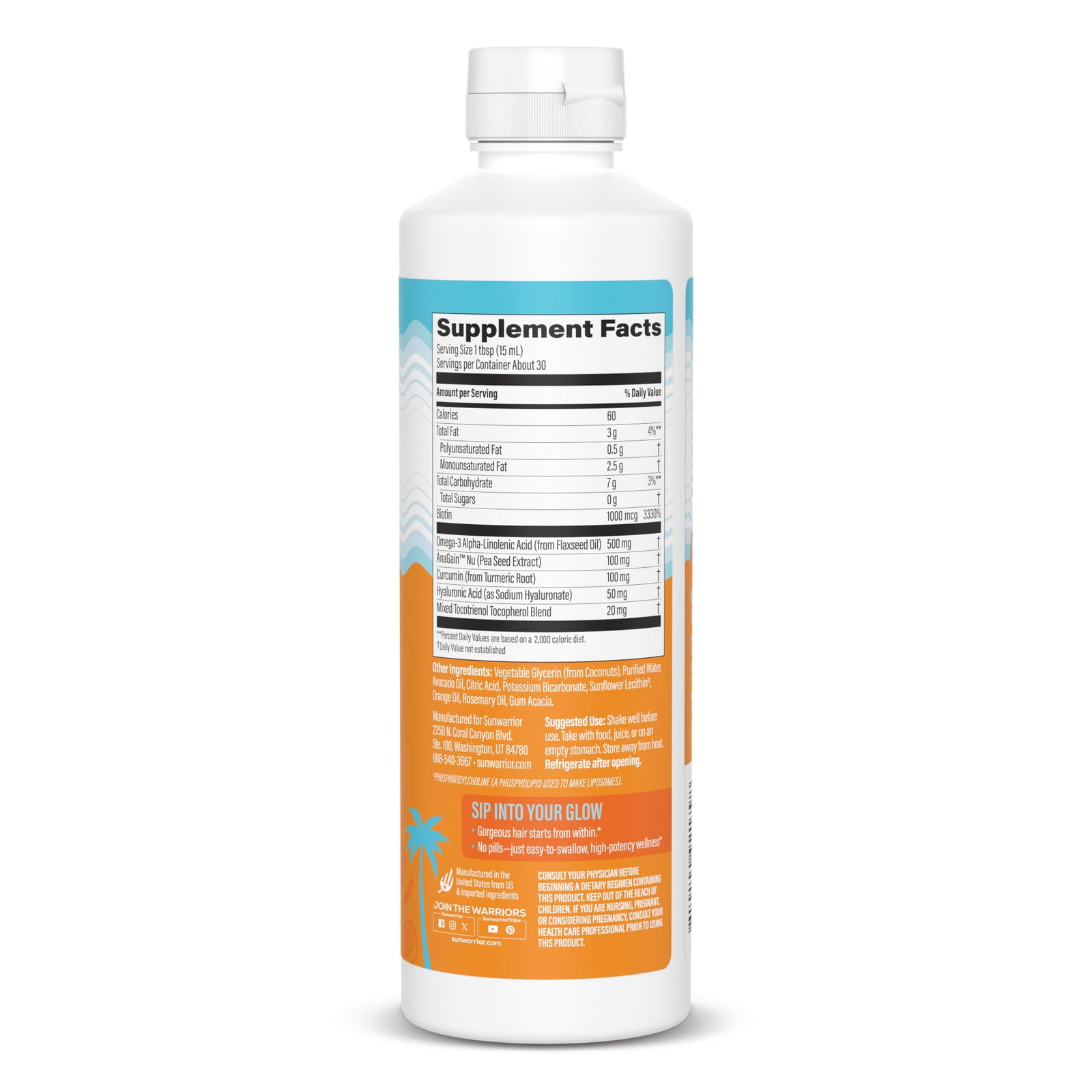 Sunwarrior Oasis Liquid Hair Growth Supplement for Adults, Rosemary Citrus, 15.2 fl oz
